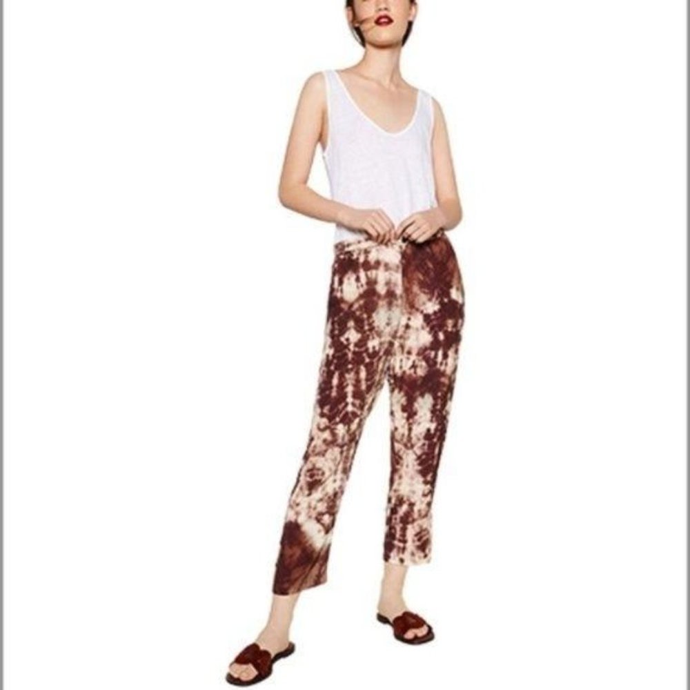 Zara Tie Dye Printed Trousers Ankle Pants Bleached